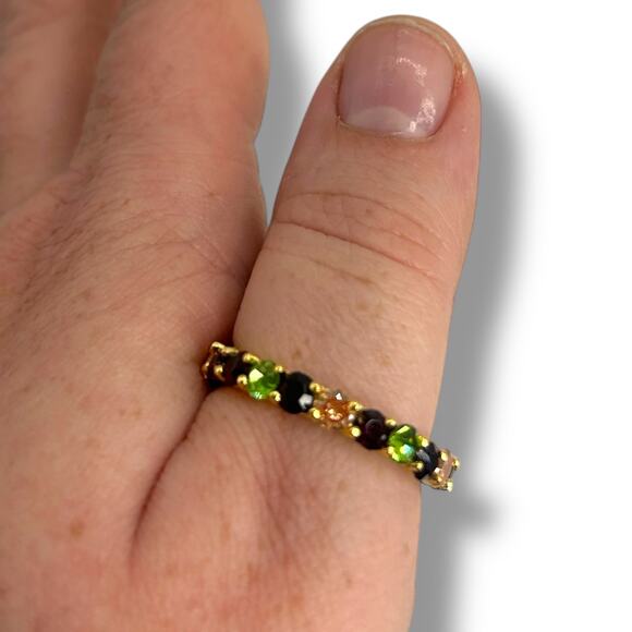 NEW Charter Club Gold Plate Multicolor Crystal Ring Size 11 Green Red Band - Picture 7 of 10